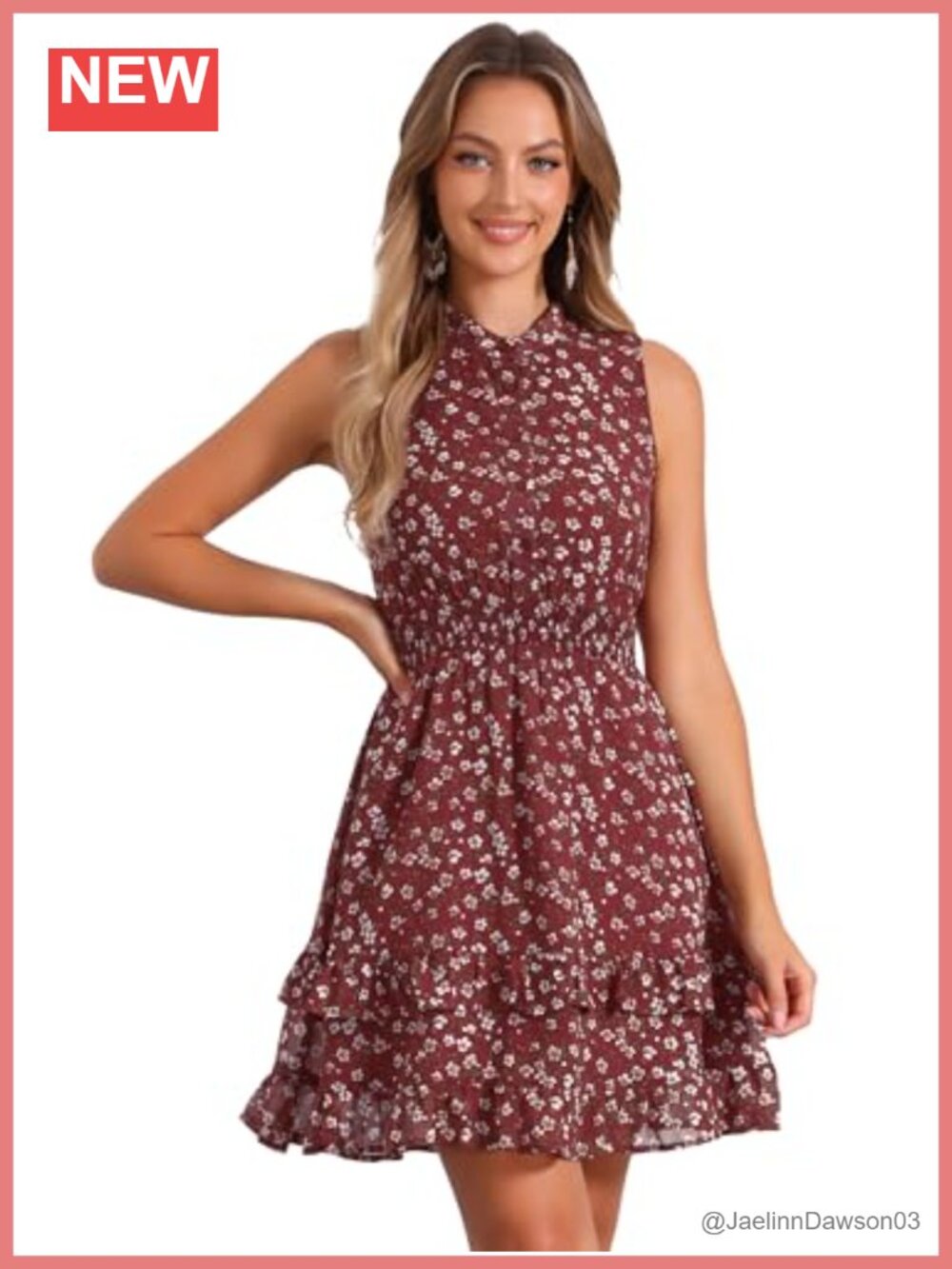 Floral Chiffon Smocked Mini Dress Sleeveless A-Line Tiered Hem